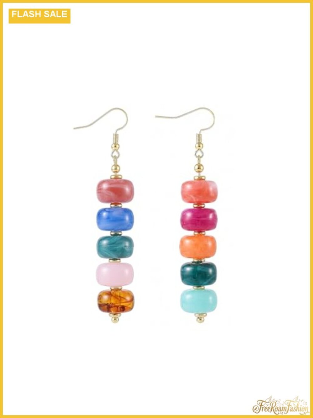 Chunky Resin Beaded Dangle Earrings 14K Gold Plated French Wire